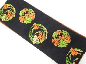 菖蒲に楓模様織り出し　半幅帯